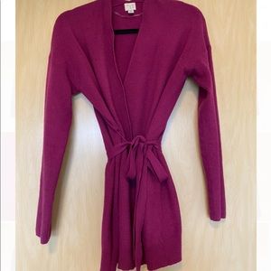 Plum tie front cardigan